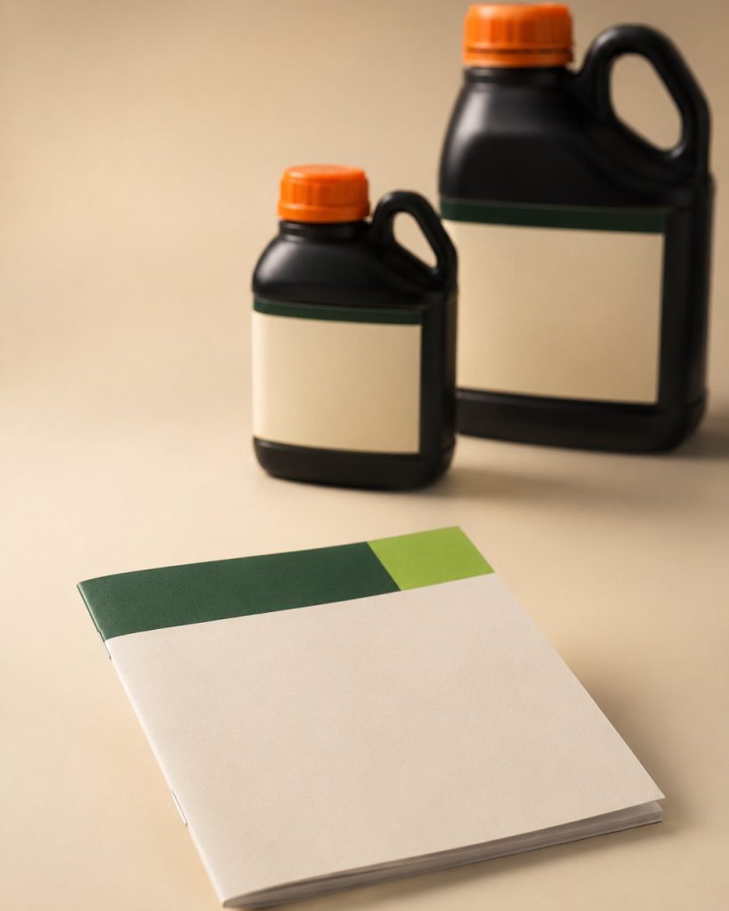 El cuaderno de protocolo de aplicación junto a dos envases
